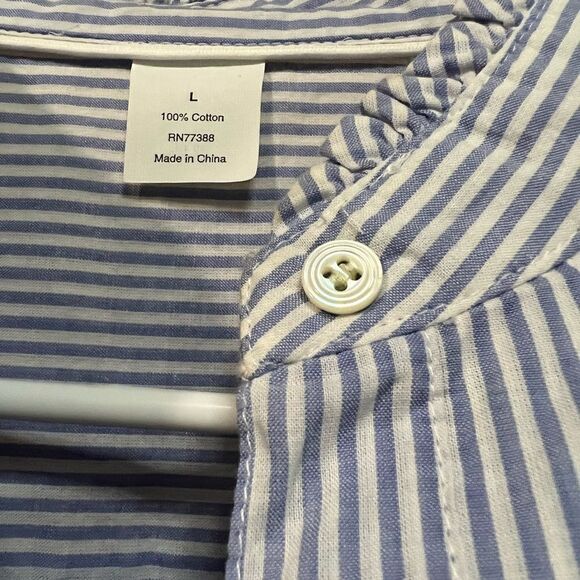 Blue/white striped size L half button tunic - Picture 5 of 7